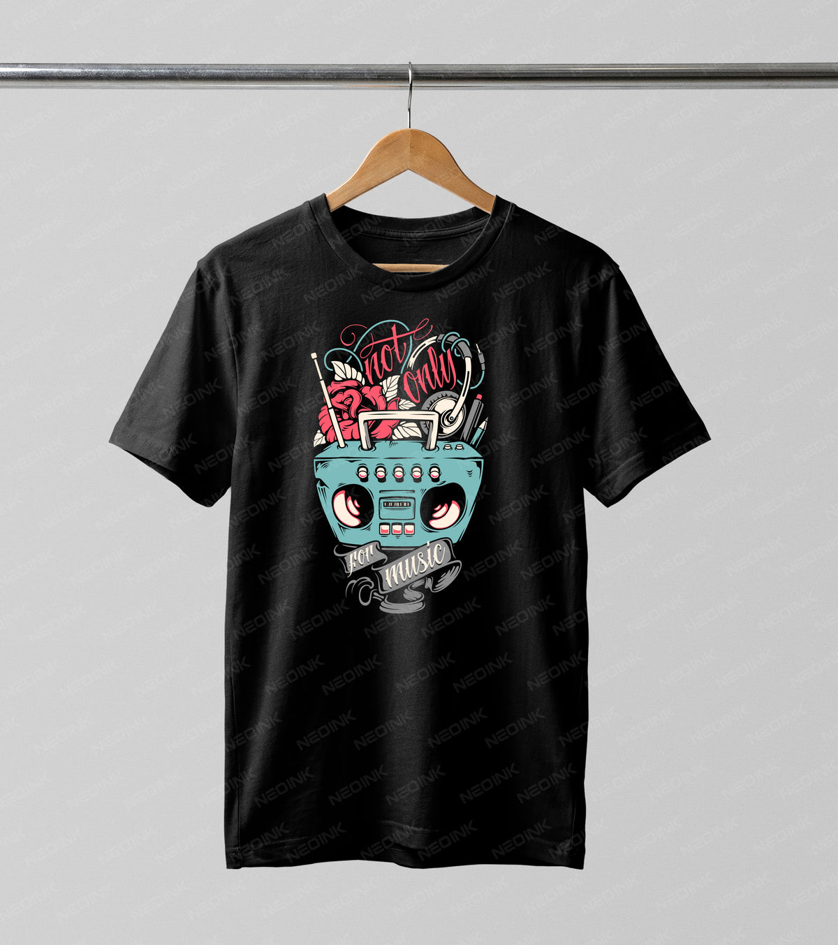 Beautiful teal boombox overflowing with red roses and vintage script, utilizing top-tier DTF transfers ready to print for unique aesthetic outfits.