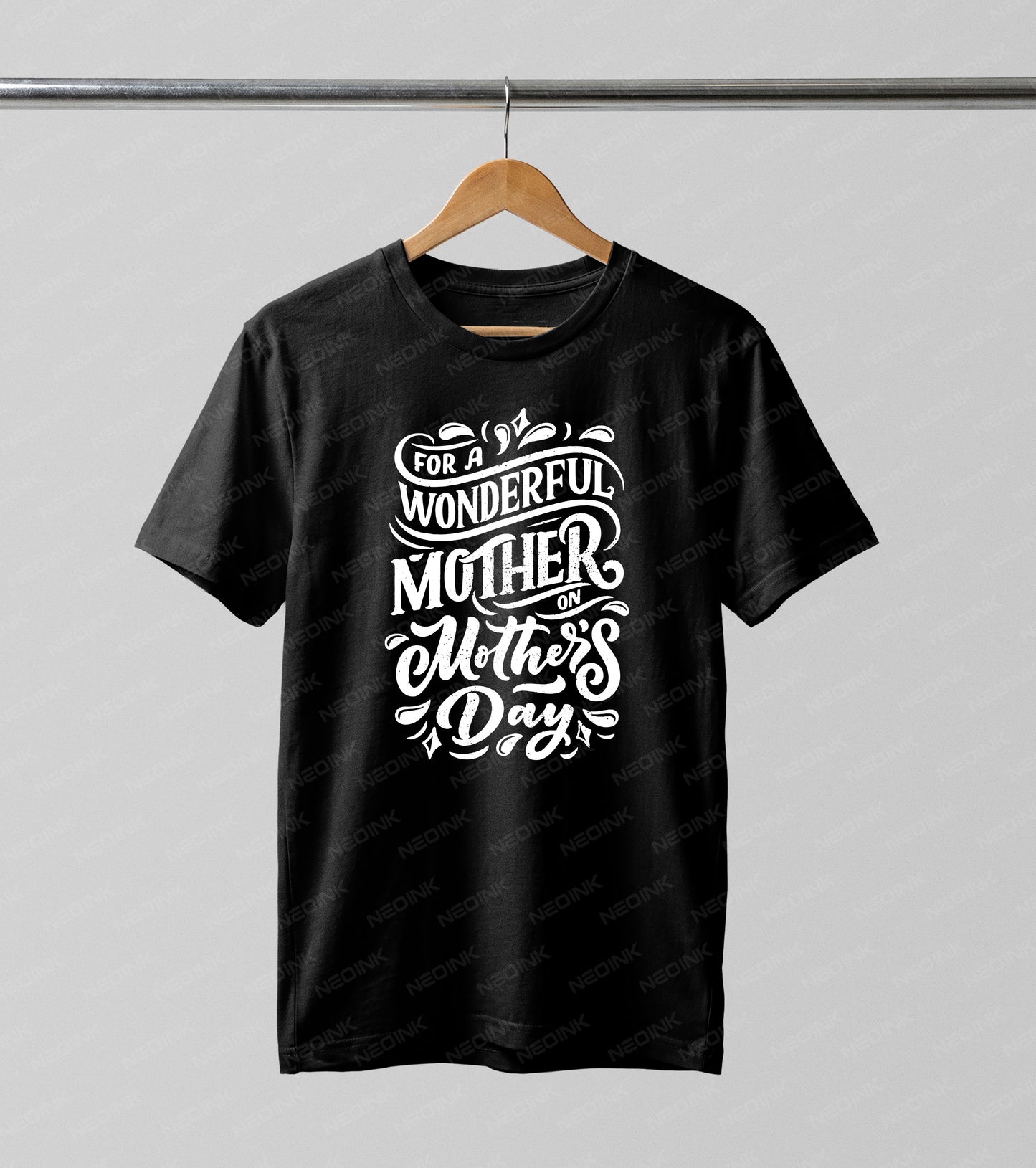 Beautiful vintage white typography reading "For A Wonderful Mother On Mother's Day," designed as ready to print DTF transfers for custom holiday shirts.