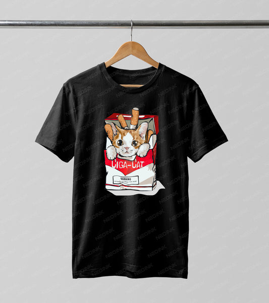 Quirky orange kitten peeking out of a vintage cigarette box, available as highly detailed DTF transfers completely ready to print for unique fashion.