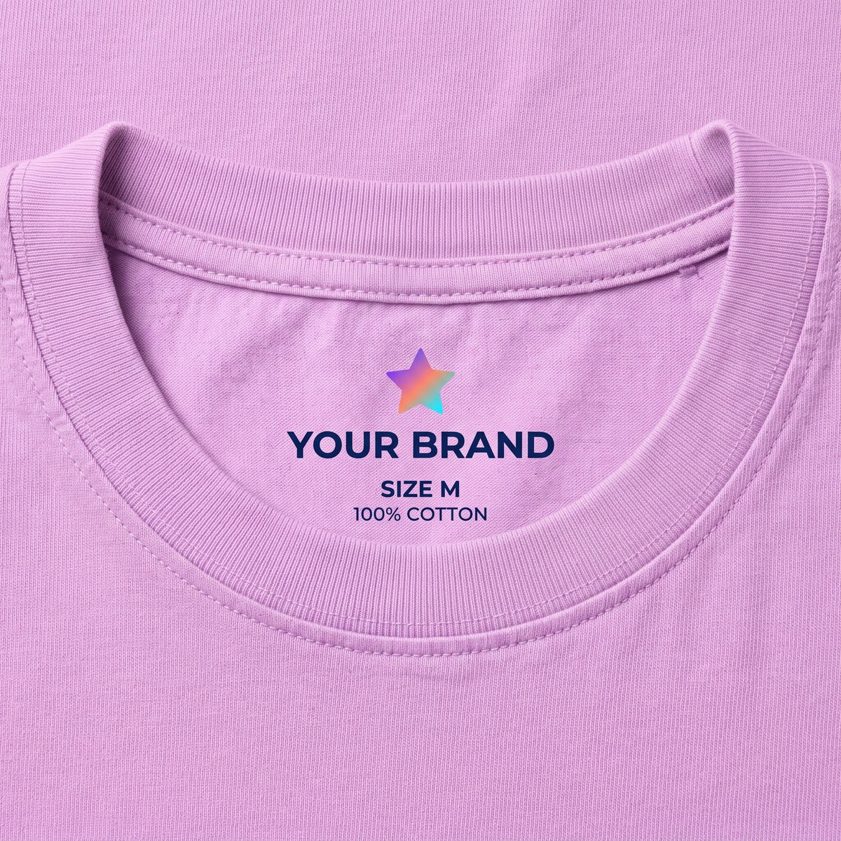 Custom printed tagless neck label inside a neon violet Comfort Colors t-shirt