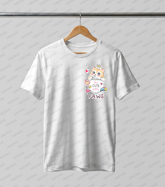 Sweet crowned kitten peeking out of a drawn faux pocket, easily applied using DTF transfers ready to print for cute everyday t-shirts.
