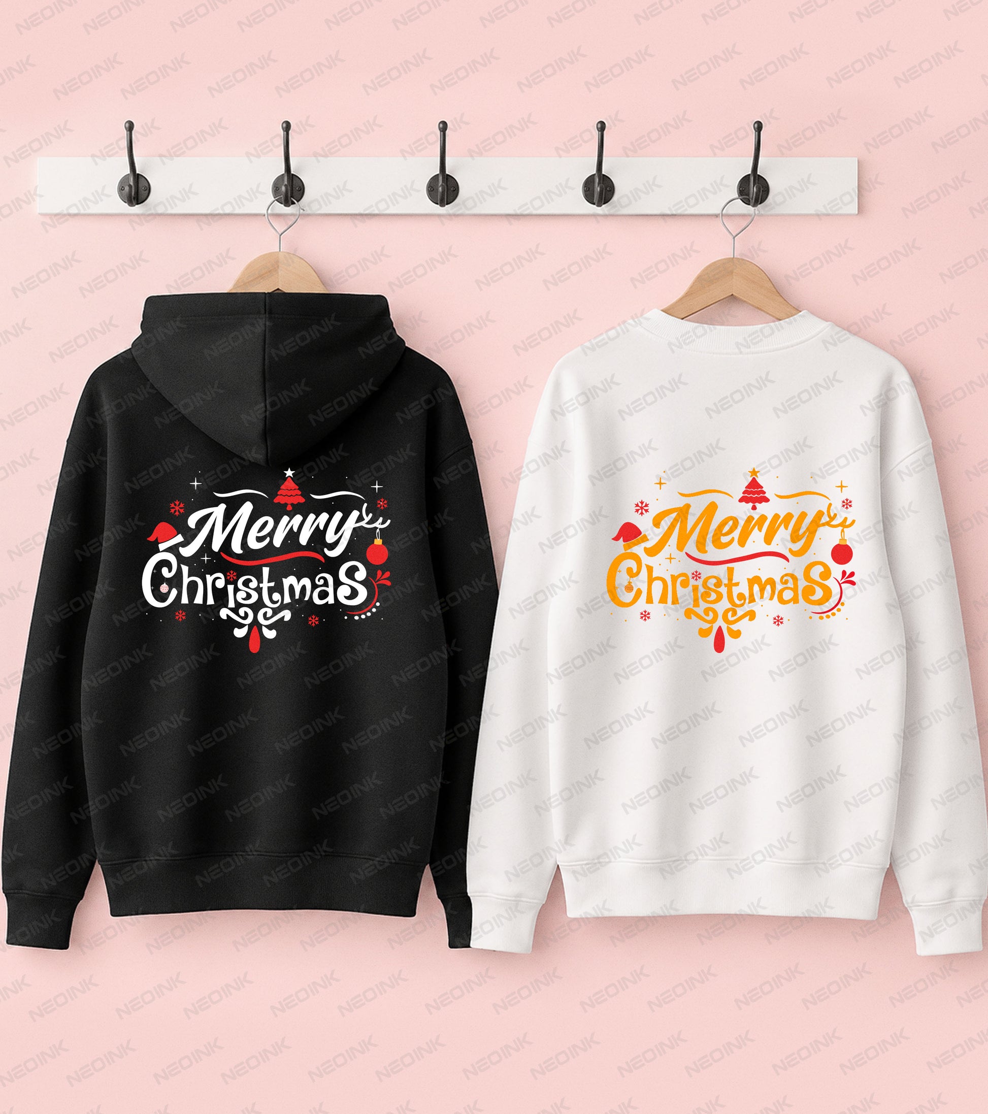 Elegant Merry Christmas script with a small Christmas tree and ornament, ready to print as a festive DTF transfer.