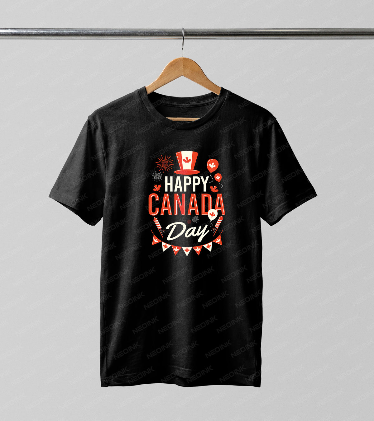 Exciting red top hat surrounded by celebration fireworks and balloons, provided as intense DTF transfers ready to print for party streetwear.