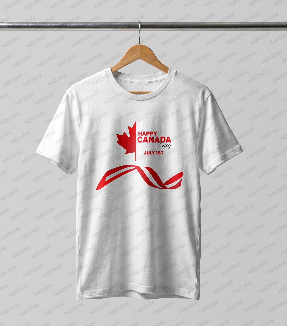 Elegant stylized maple leaf formed by flowing red ribbons, designed as clean DTF transfers ready to print on light aesthetic hoodies.