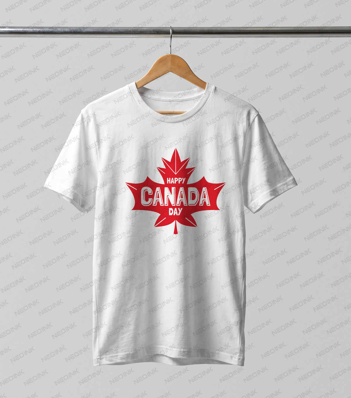 Sleek minimalist red maple leaf outline with modern typography, utilizing top-tier DTF transfers ready to print for aesthetic custom outfits.