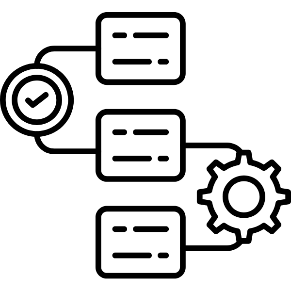 Workflow and gear icon representing NeoInk’s hassle-free, press-and-go DTF transfer application process