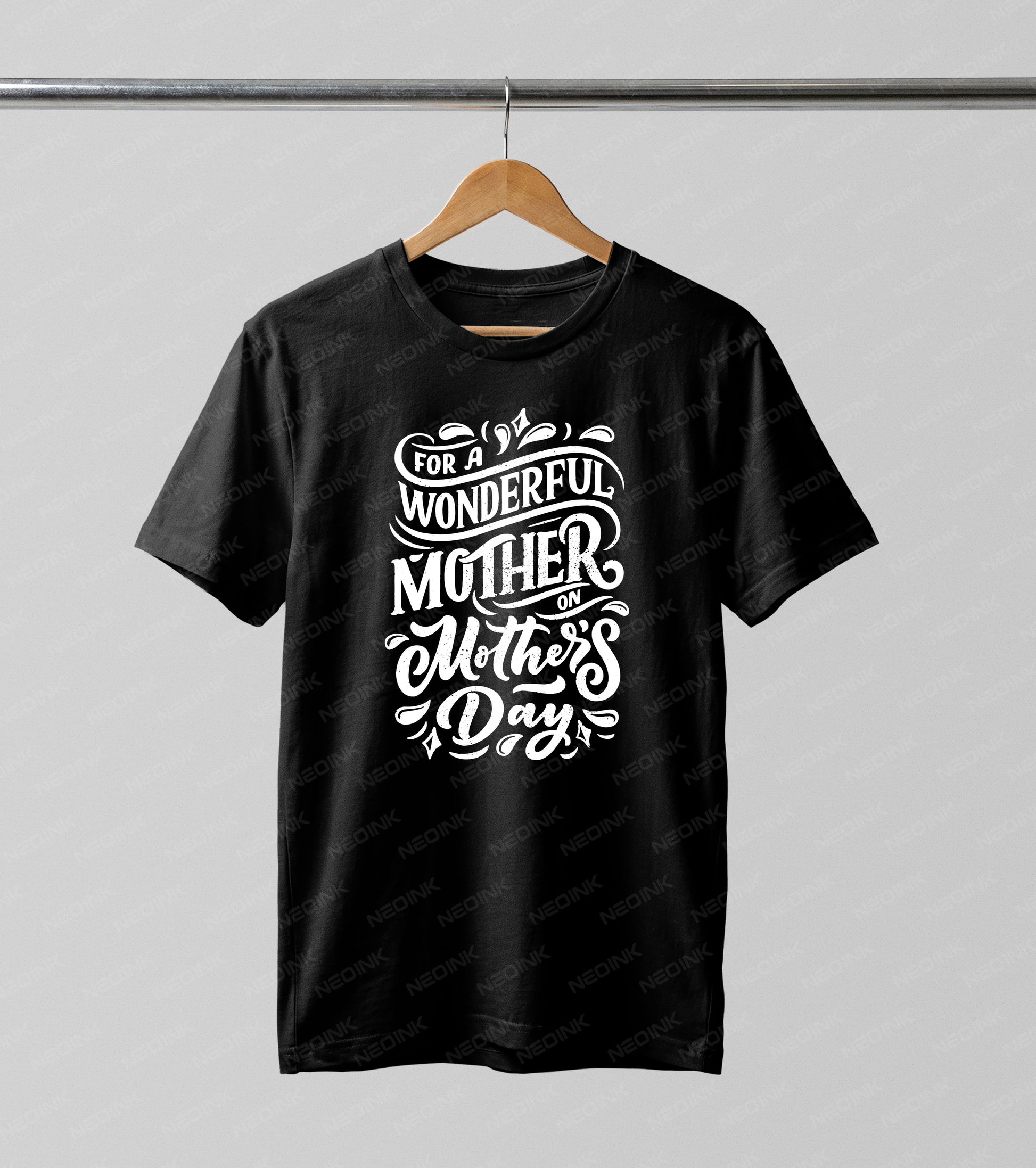Beautiful vintage white typography reading "For A Wonderful Mother On Mother's Day," designed as ready to print DTF transfers for custom holiday shirts.